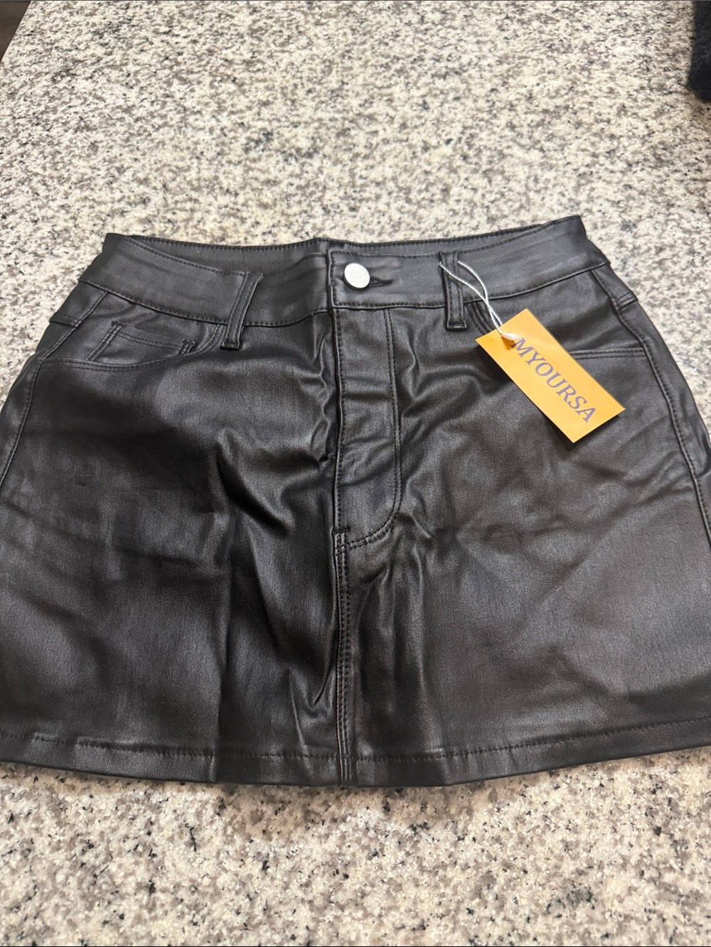 Black Faux Leather Mini Skirt